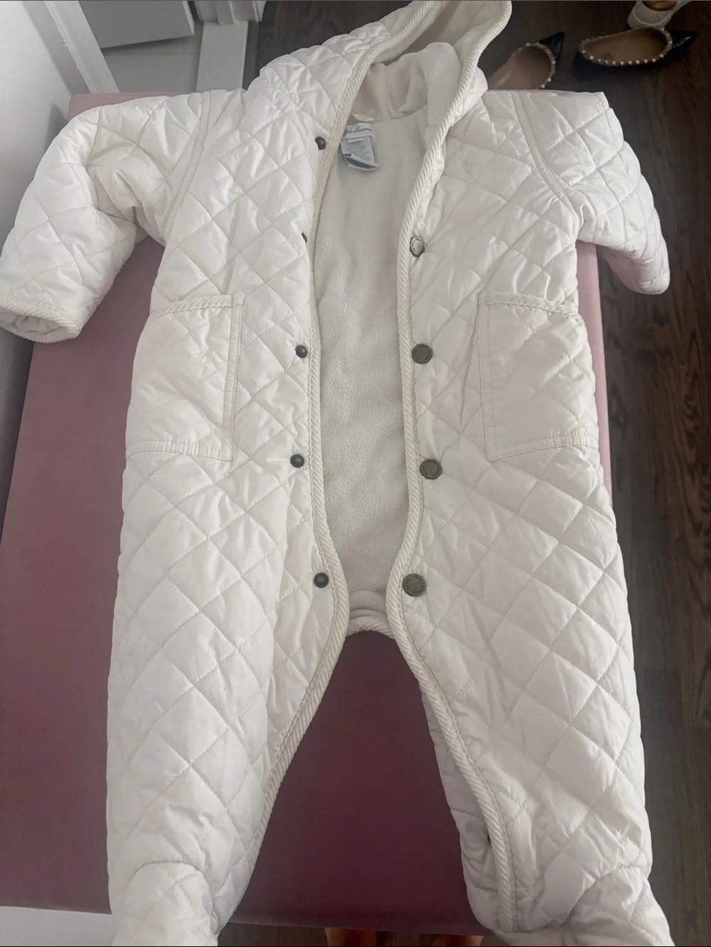 Ralph Lauren White Quilted Hooded Baby One-Piece Footie